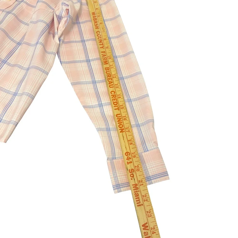 IZOD Long Sleeve Button‎ Down Shirt Pink Blue Plaid Stretch Preppy Boys L 14-16